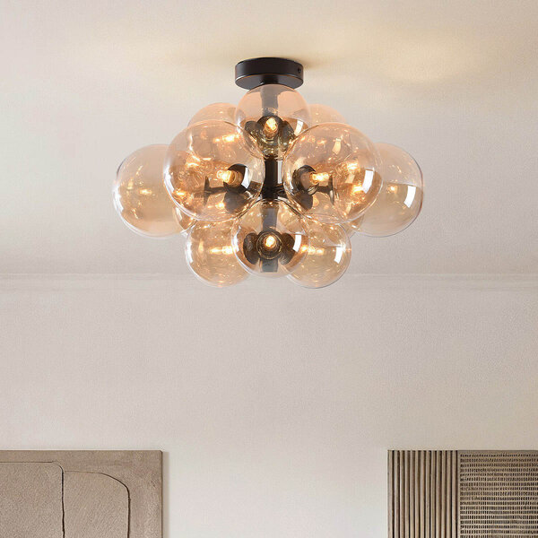 Lampa sufitowa Decora 12-światło ze szkłem bursztynowym