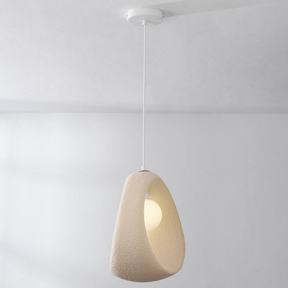 Współczesna lampa wisząca Wabi-Sabi z źródłem światła G9 Shio - piaskowy beż 38 x 42 cm