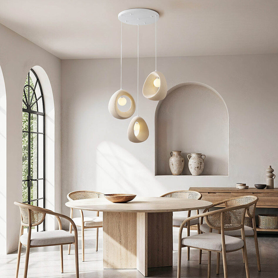Lampa wisząca Wabi-Sabi Yoru z 3 światłami, w zestawie źródło światła G9 - piaskowy beż