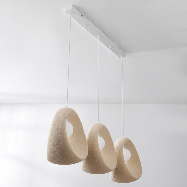 Nowoczesna lampa wisząca Wabi-Sabi Akao z 3 światłami, ze źródłem światła - piaskowo-beżowa