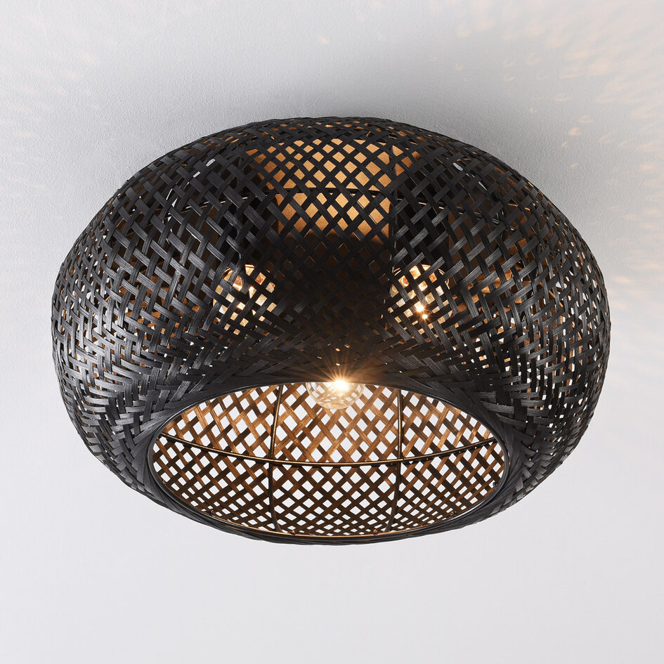 3 światła lampa sufitowa Caia z ręcznie plecionego bambusa - czarna