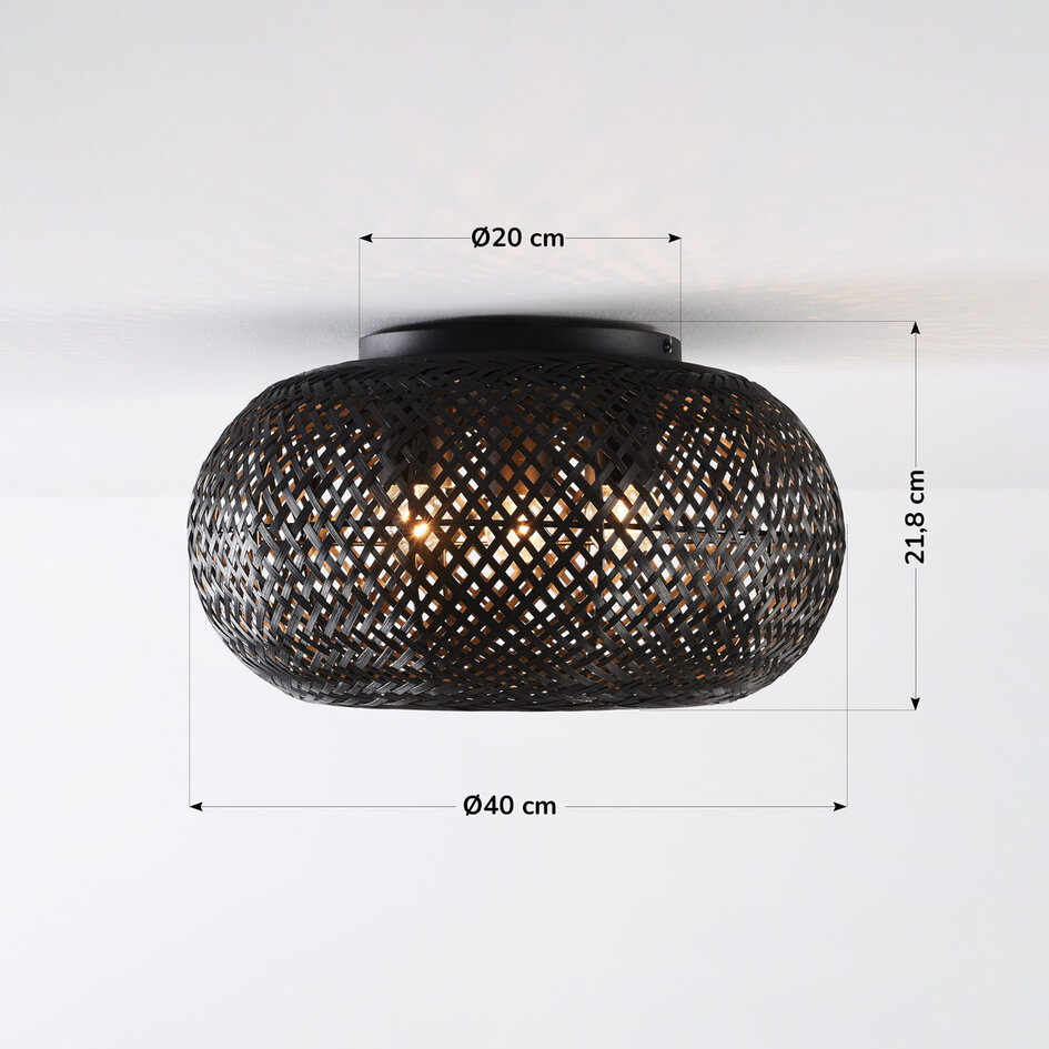 3 światła lampa sufitowa Caia z ręcznie plecionego bambusa - czarna