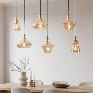 Industrialna lampa wisząca Calypso 6 światła ze szkłem bursztynowym