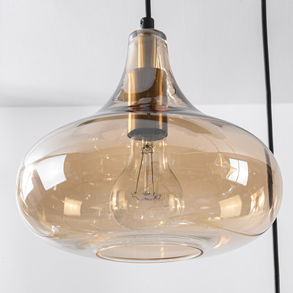 Industrialna lampa wisząca Calypso 6 światła ze szkłem bursztynowym