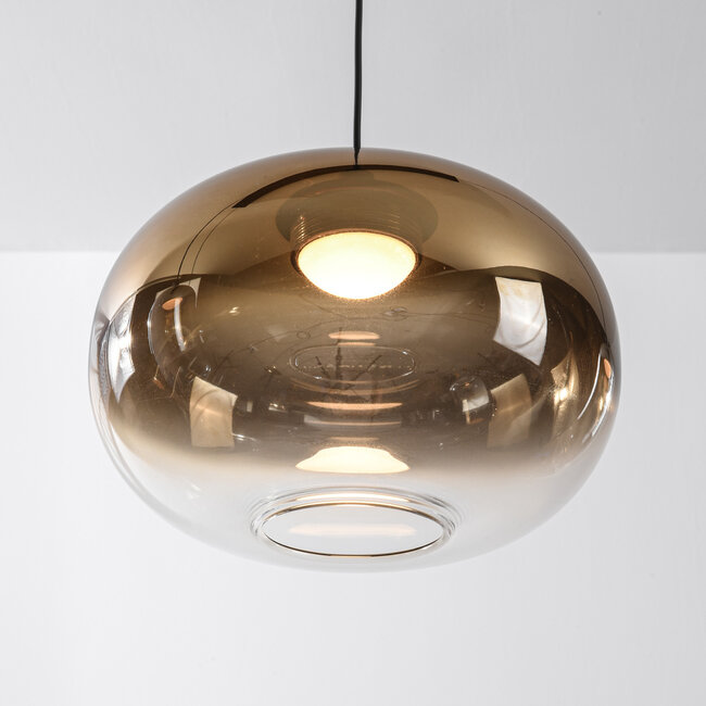 Lampa wisząca Kohi 4 światła z LED, 3-stopniowo ściemnialna i szklanymi kloszami w kolorze złotym, przydymionym i miedzianym