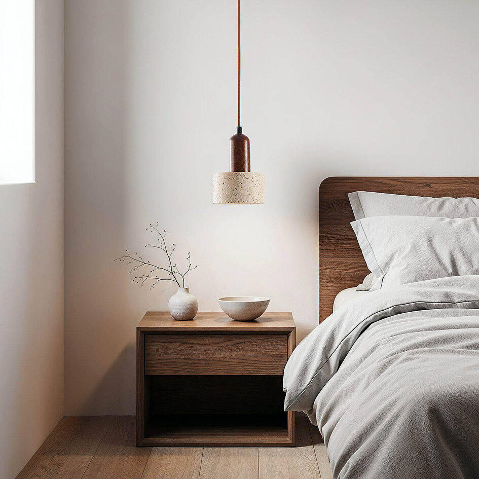 Luksusowa lampa wisząca Muro z trawertynu (kamień naturalny) i drewna