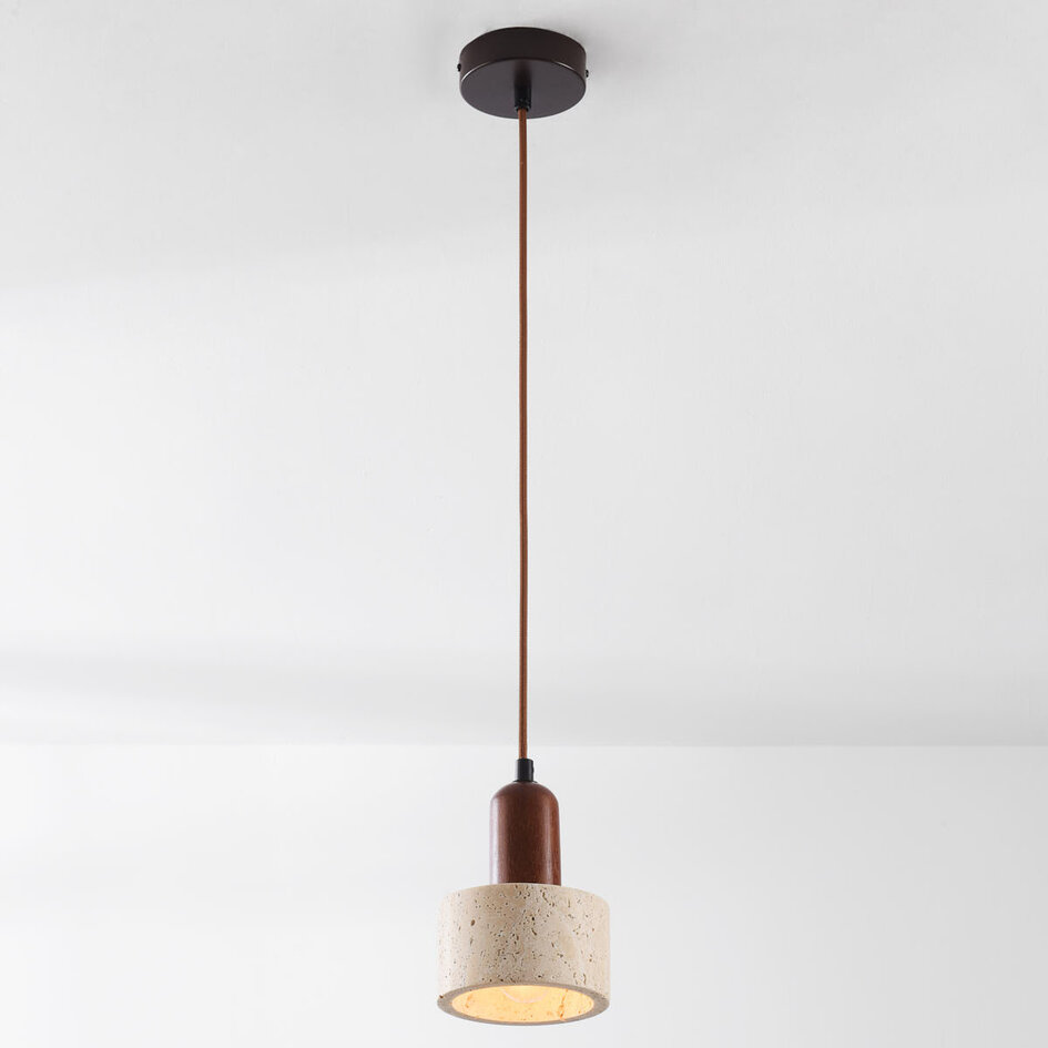 Luksusowa lampa wisząca Muro z trawertynu (kamień naturalny) i drewna