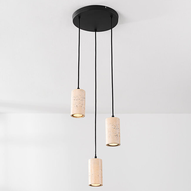 3 światła lampa wisząca Velea z reflektorami w ciepłej imitacji trawertynu