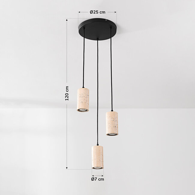 3 światła lampa wisząca Velea z reflektorami w ciepłej imitacji trawertynu