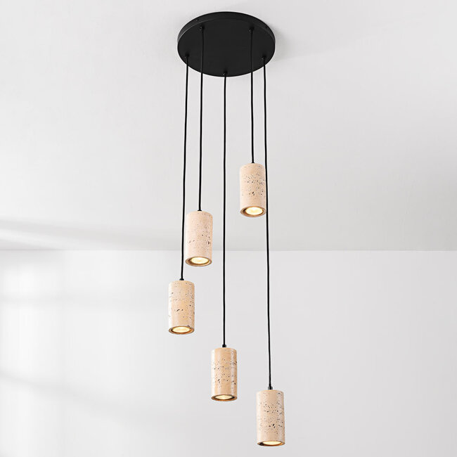 Lampa wisząca Velin z pięcioma reflektorami w ciepłym stylu trawertynu