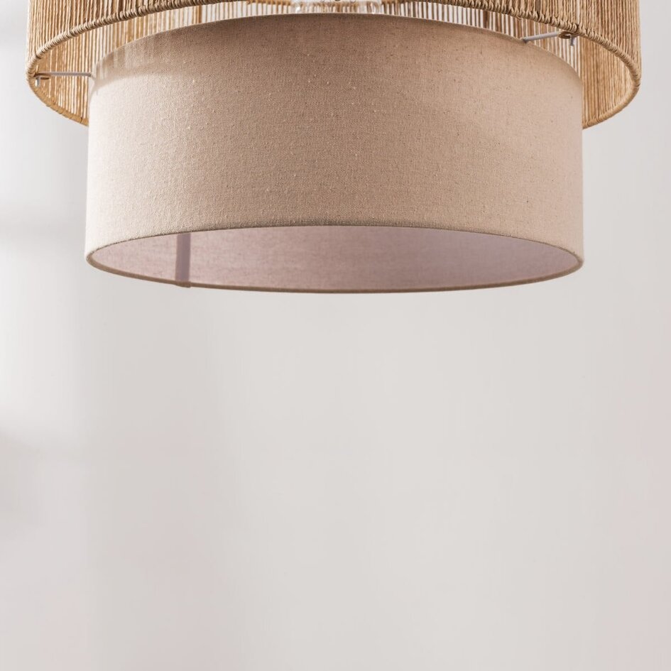 Lampa wisząca Boho Nyra ze sznurem papierowym i kloszem materiałowym
