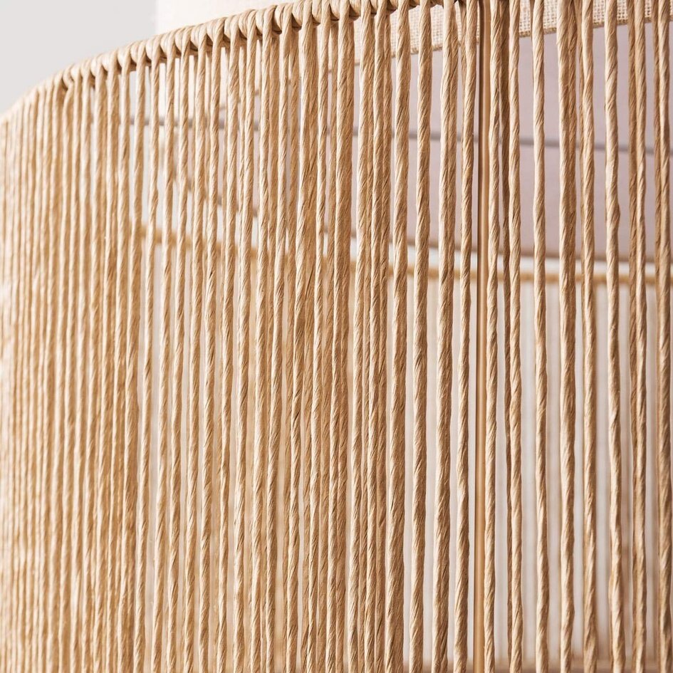 Lampa wisząca Boho Nyra ze sznurem papierowym i kloszem materiałowym
