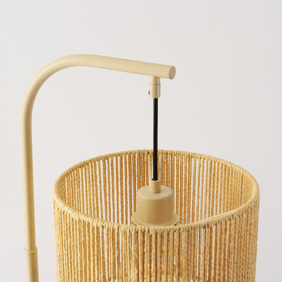 Lampa łukowa stojąca Reed beżowa z kremowym plecionym kloszem – 160 cm