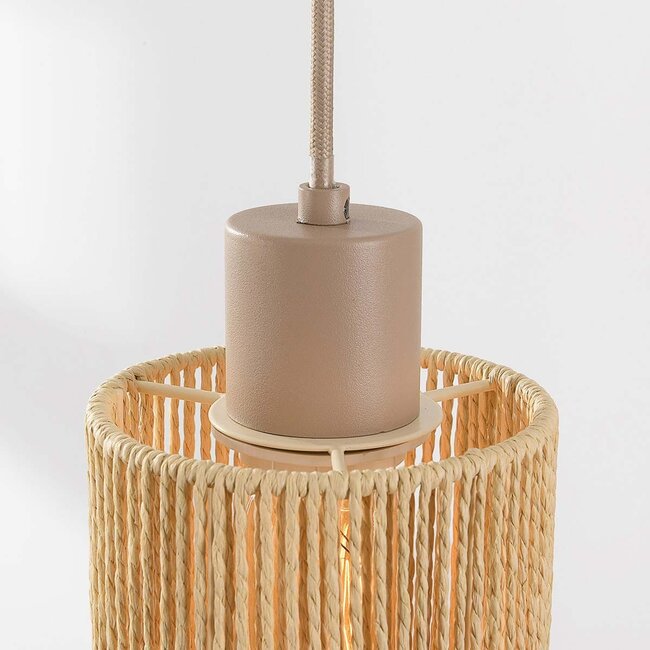Lampa wisząca Carrizo z 3 światłami w kolorze beżowym z plecionego sznura papierowego