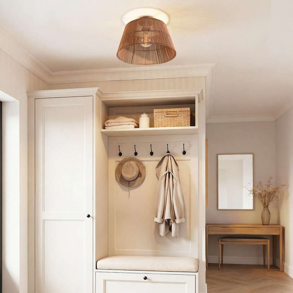 Lampa sufitowa Tami w ciepłym brązie z bambusowym kloszem