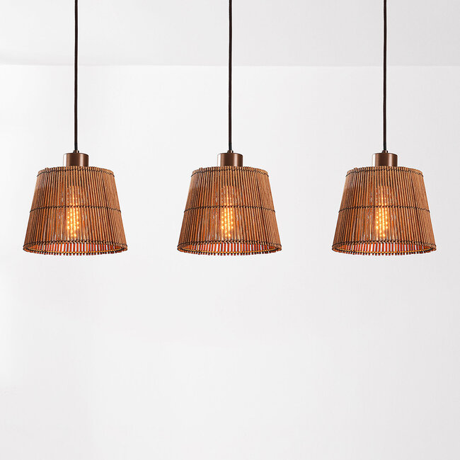 3 światła lampa wisząca Veya z naturalnymi bambusowymi kloszami i ciepłym brązem