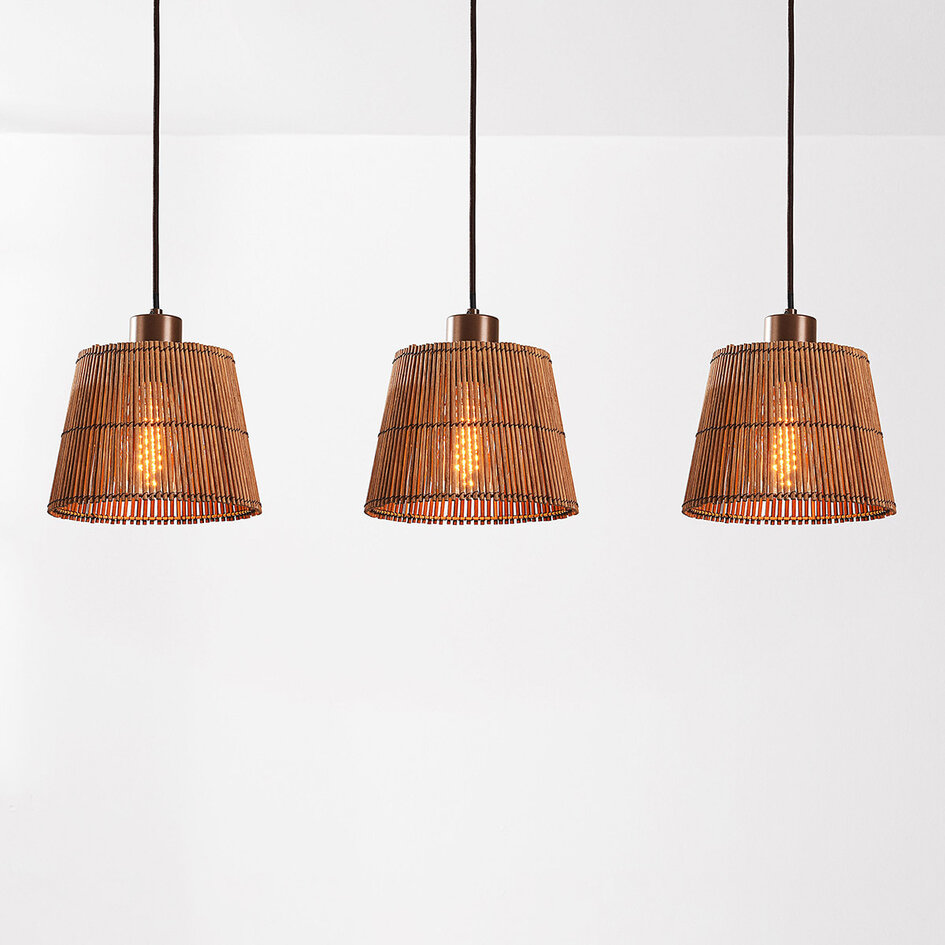 3 światła lampa wisząca Veya z naturalnymi bambusowymi kloszami i ciepłym brązem