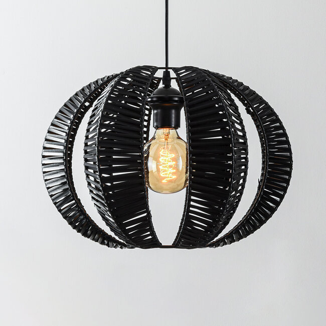 Lampa wisząca Celina w czarnym z imitacją rattanu