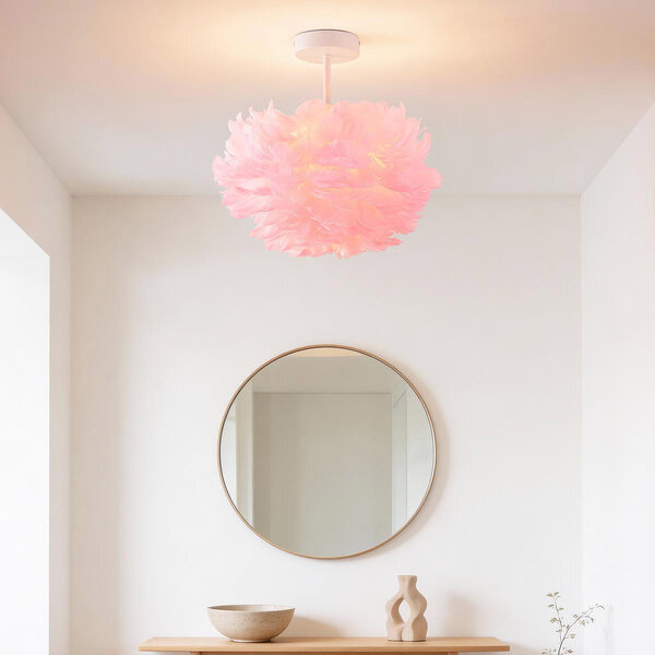 Elegancka lampa sufitowa Roselle z różowymi piórami