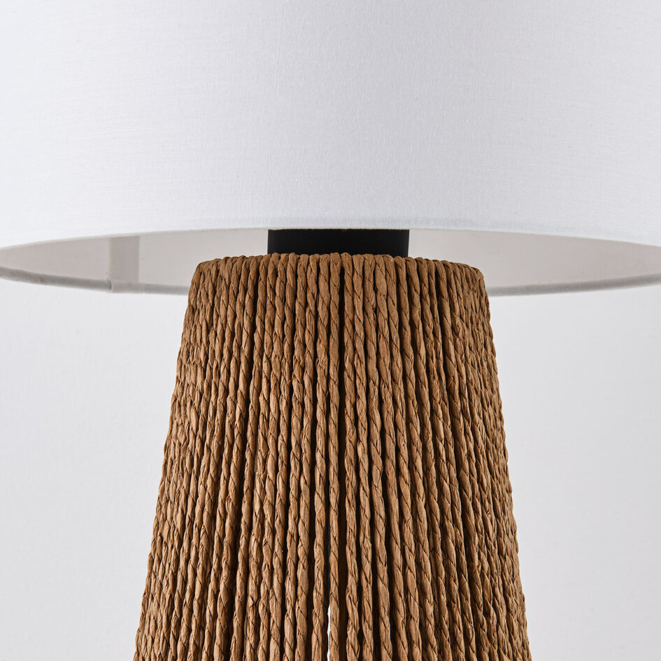 Boho-chic lampka stołowa Ranpu z białym kloszem