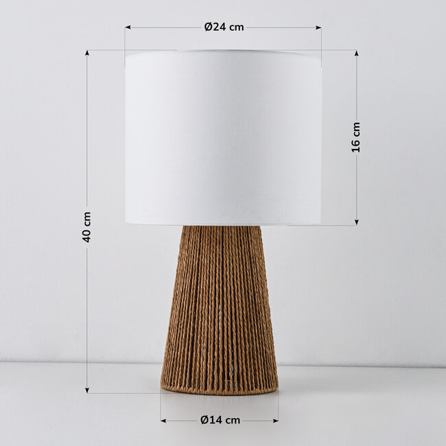 Boho-chic lampka stołowa Ranpu z białym kloszem