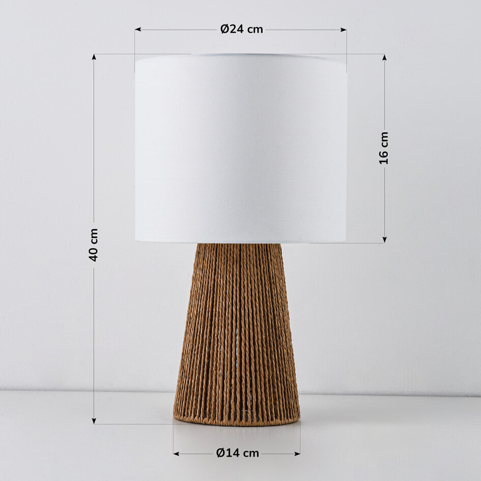 Boho-chic lampka stołowa Ranpu z białym kloszem