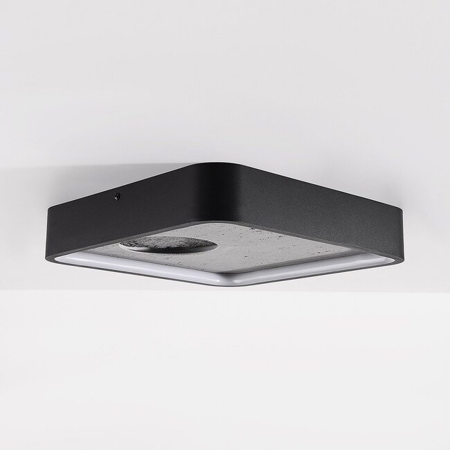 Lampa sufitowa Cercal z 3-stopniowo ściemnialnymi diodami LED i czarnym z szarym efektem kamienia – 30 × 30 cm