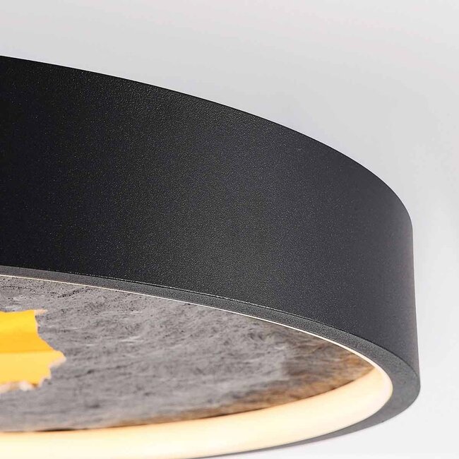 Lampa sufitowa Cercul Ø40 cm czarna z efektem szarego kamienia, efektem złota płatkowego i 3-stopniowo ściemnialna