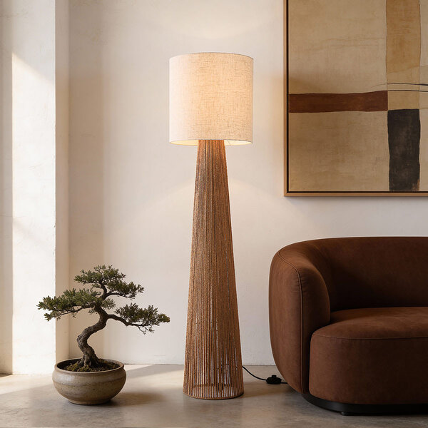 Lampa podłogowa Papira z lnianym kloszem