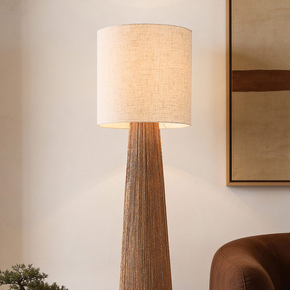 Lampa podłogowa Papira z lnianym kloszem