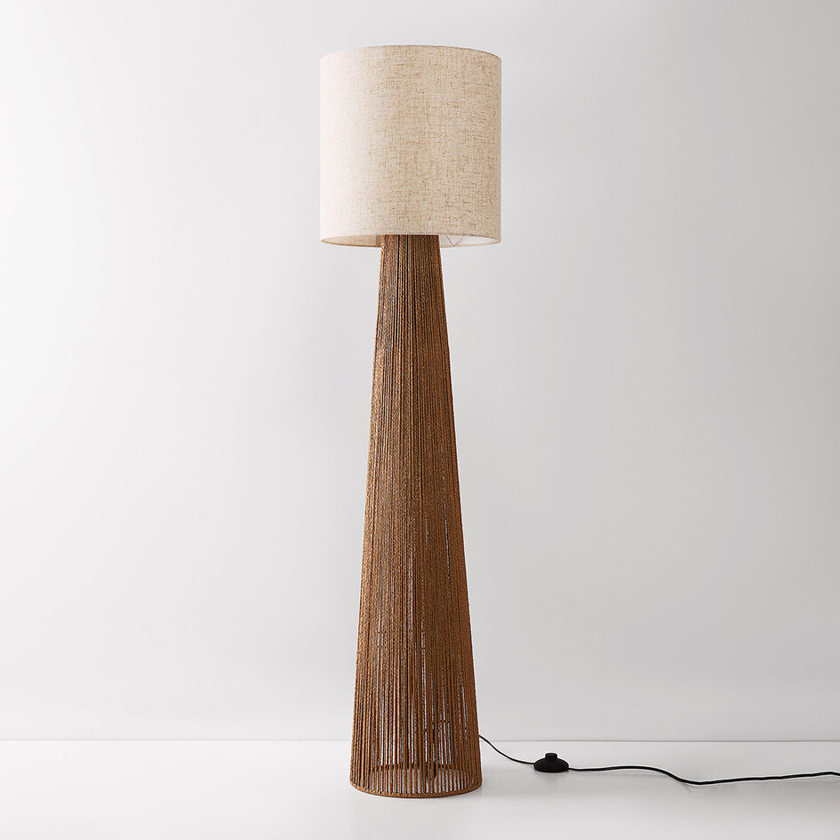 Lampa podłogowa Papira z lnianym kloszem