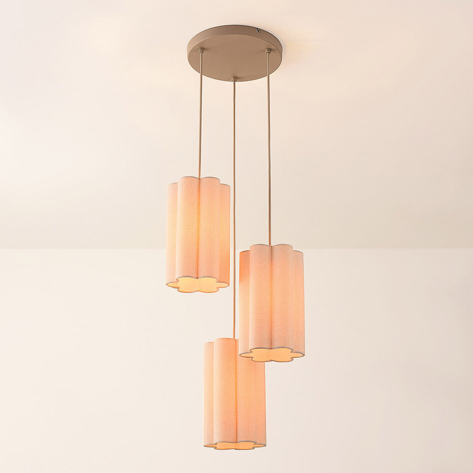 Lampa wisząca Orva z 3 światłami z beżowego lnu