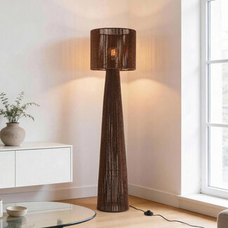 Lampa podłogowa Anori z plecionego sznurka papierowego w kolorze ciemnobrązowym