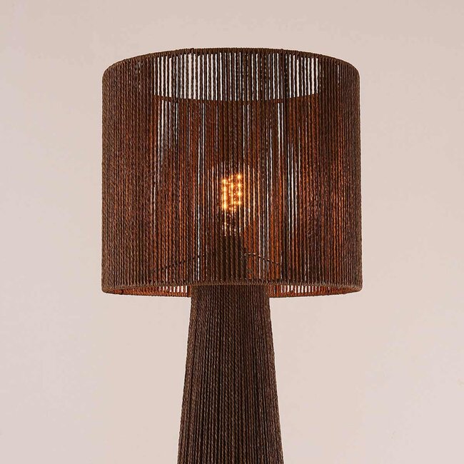Lampa podłogowa Anori z plecionego sznurka papierowego w kolorze ciemnobrązowym