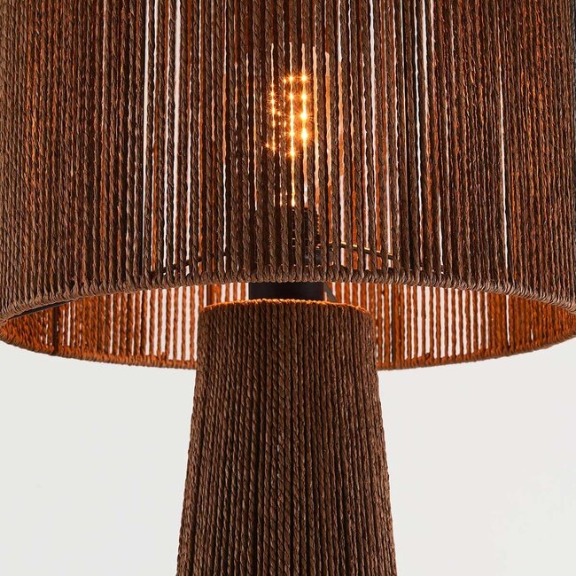 Lampa podłogowa Anori z plecionego sznurka papierowego w kolorze ciemnobrązowym