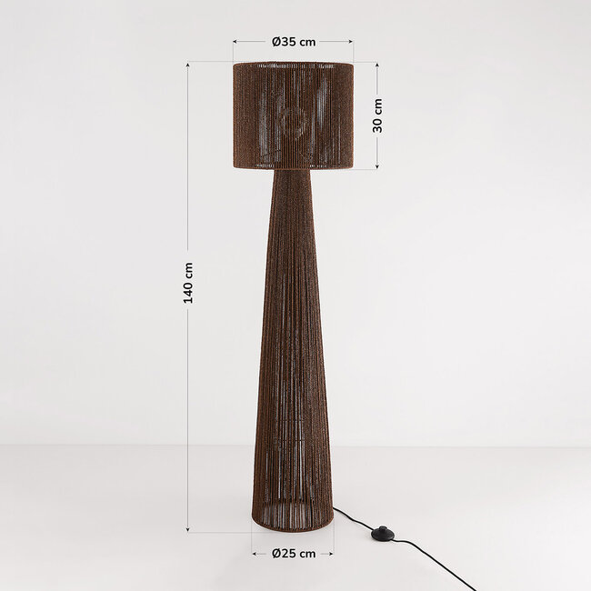 Lampa podłogowa Anori z plecionego sznurka papierowego w kolorze ciemnobrązowym