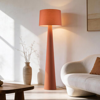 Lampa podłogowa Rumi w ciepłym kolorze terakoty - tkanina