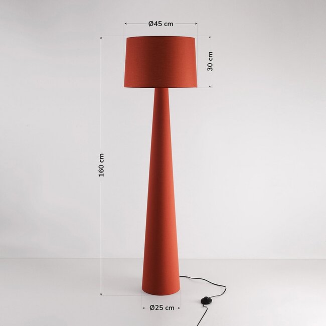 Lampa podłogowa Rumi w ciepłym kolorze terakoty - tkanina