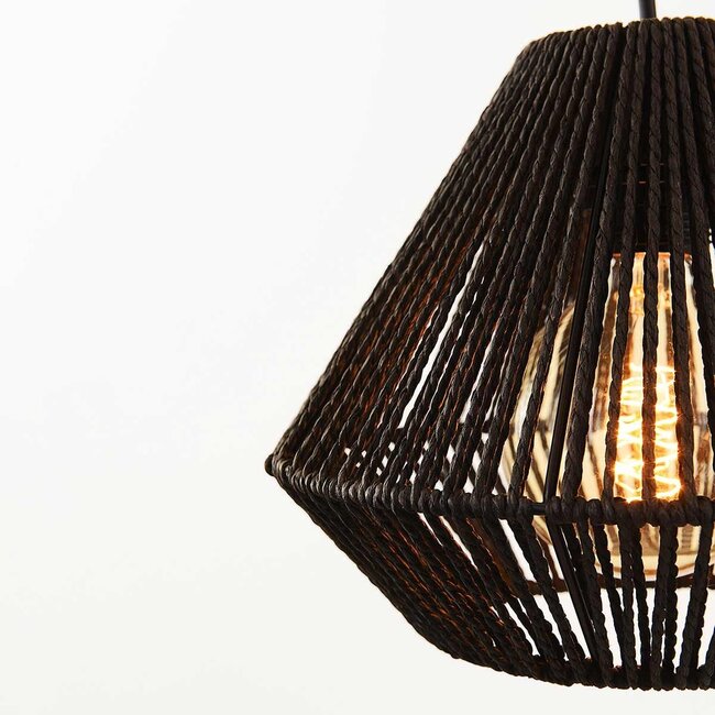 6-światłowa lampa wisząca Ivero z papierowego sznurka w kolorze czarnym i brązowym