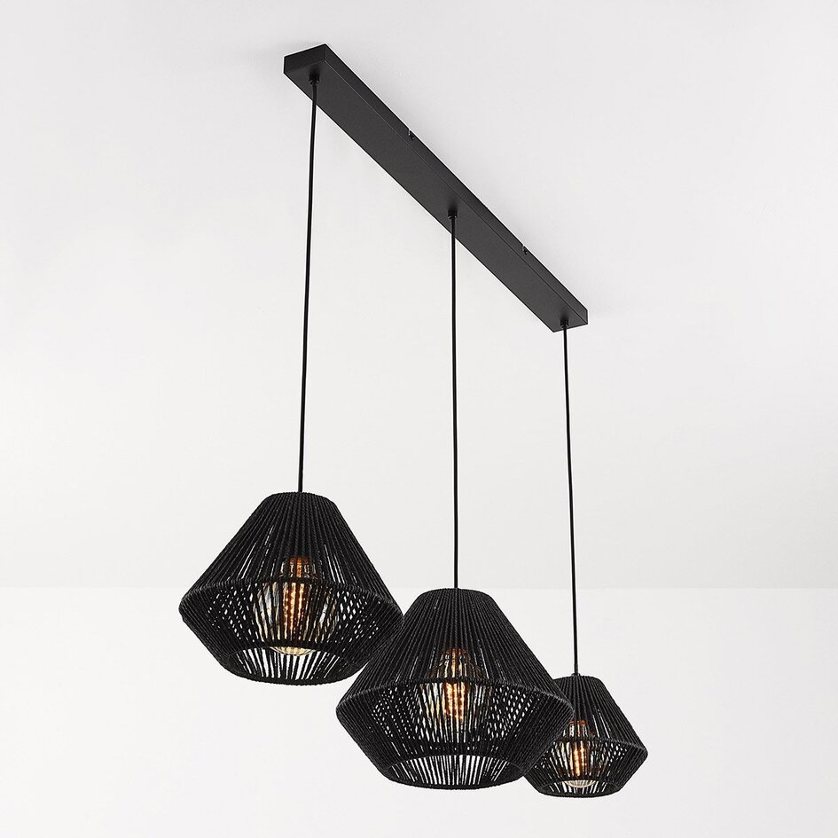 Nowoczesna lampa wisząca Ives z czarnego sznurka papierowego, 3 światła