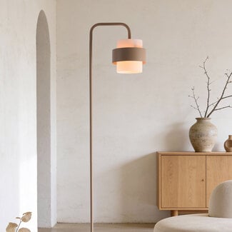 Nowoczesna lampa podłogowa Kodee w kolorze beżowym z mlecznobiałym szkłem