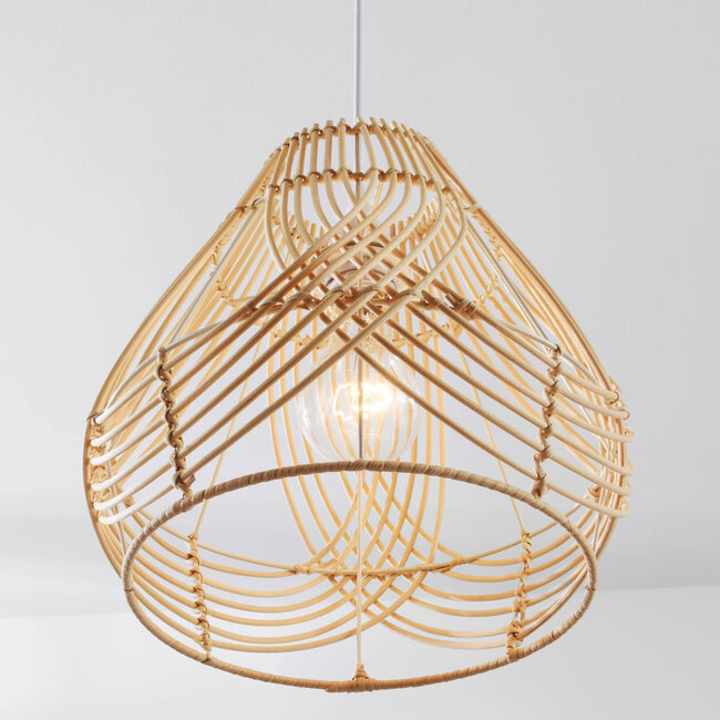 Rattanowa lampa wisząca Kima z plecionym, naturalnym kloszem
