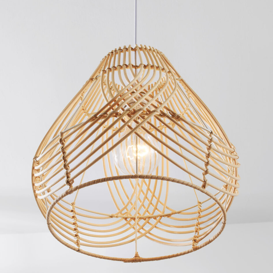 Rattanowa lampa wisząca Kima z plecionym, naturalnym kloszem