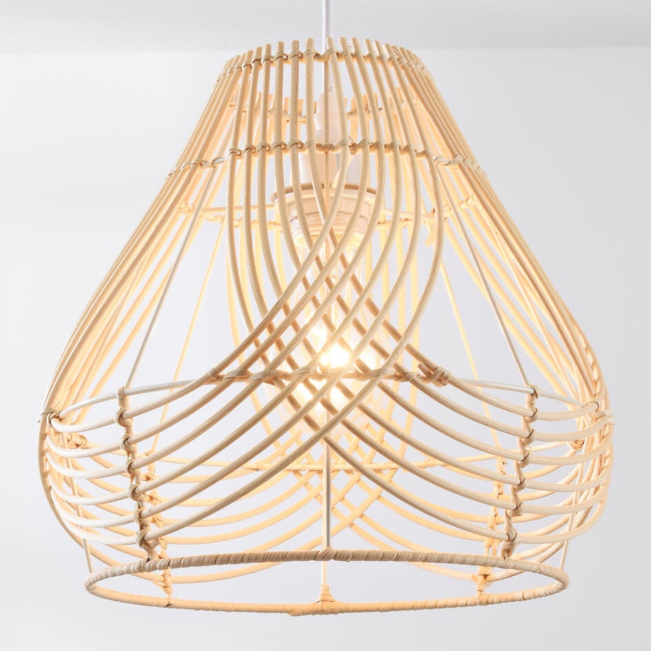 Rattanowa lampa wisząca Kima z plecionym, naturalnym kloszem