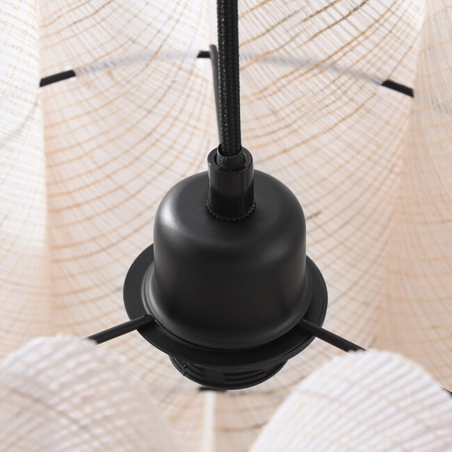 Japandi lampa wisząca Ruskea – czarna z naturalnym lnem