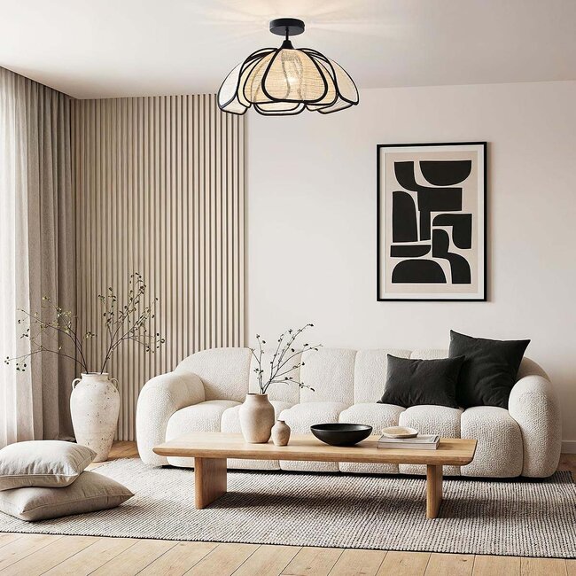 Design lampa sufitowa Yama - len z czarnym wykończeniem