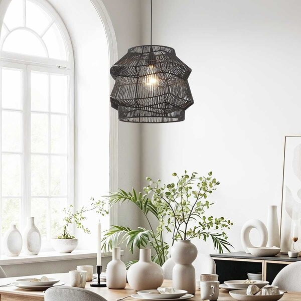 Lampa wisząca w stylu boho Noru z czarnego plecionego papieru