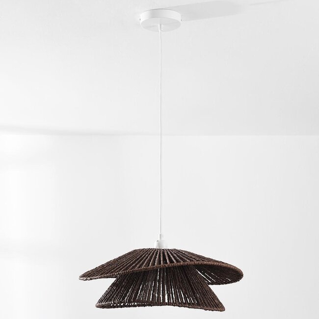 Naturalna lampa wisząca Osaka z brązowego sznurka z białą oprawą