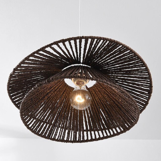 Naturalna lampa wisząca Osaka z brązowego sznurka z białą oprawą