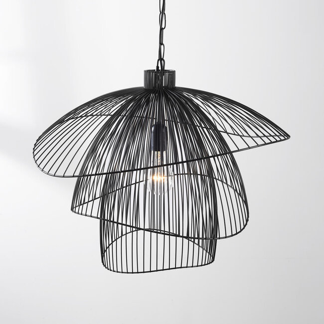 Designerska lampa wisząca Oria czarna z metalowymi warstwami